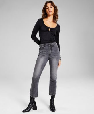 And Now This - Women's Square-Neck Long-Sleeve Keyhole Top