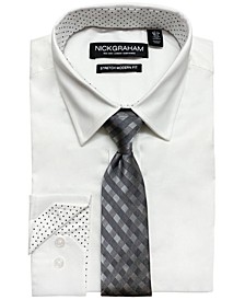 Men's Modern-Fit Stretch Dress Shirt & Tonal Plaid Tie Set