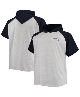 Men's Heathered Gray, College Navy Seattle Seahawks Big and Tall Raglan Short Sleeve Pullover Hoodie