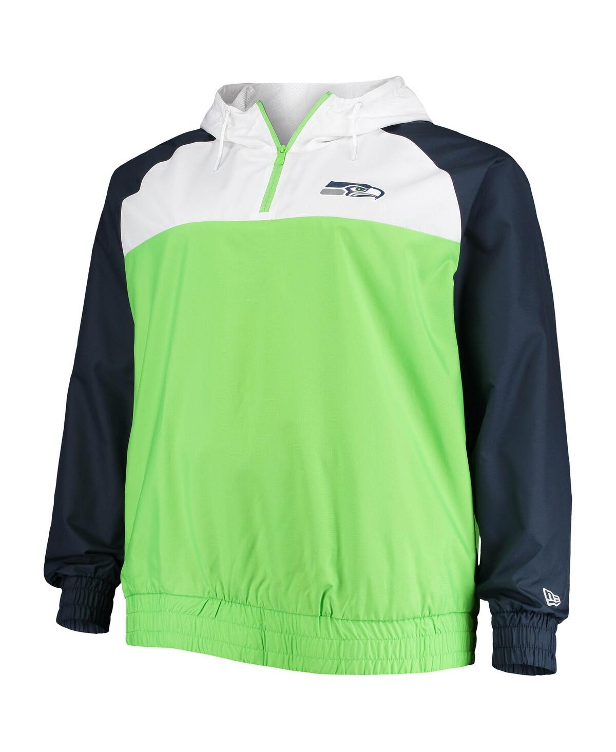 NEW ERA MEN'S NEW ERA NEON GREEN, COLLEGE NAVY SEATTLE SEAHAWKS BIG AND TALL LEAGUE RAGLAN QUARTER-ZIP HOODI 