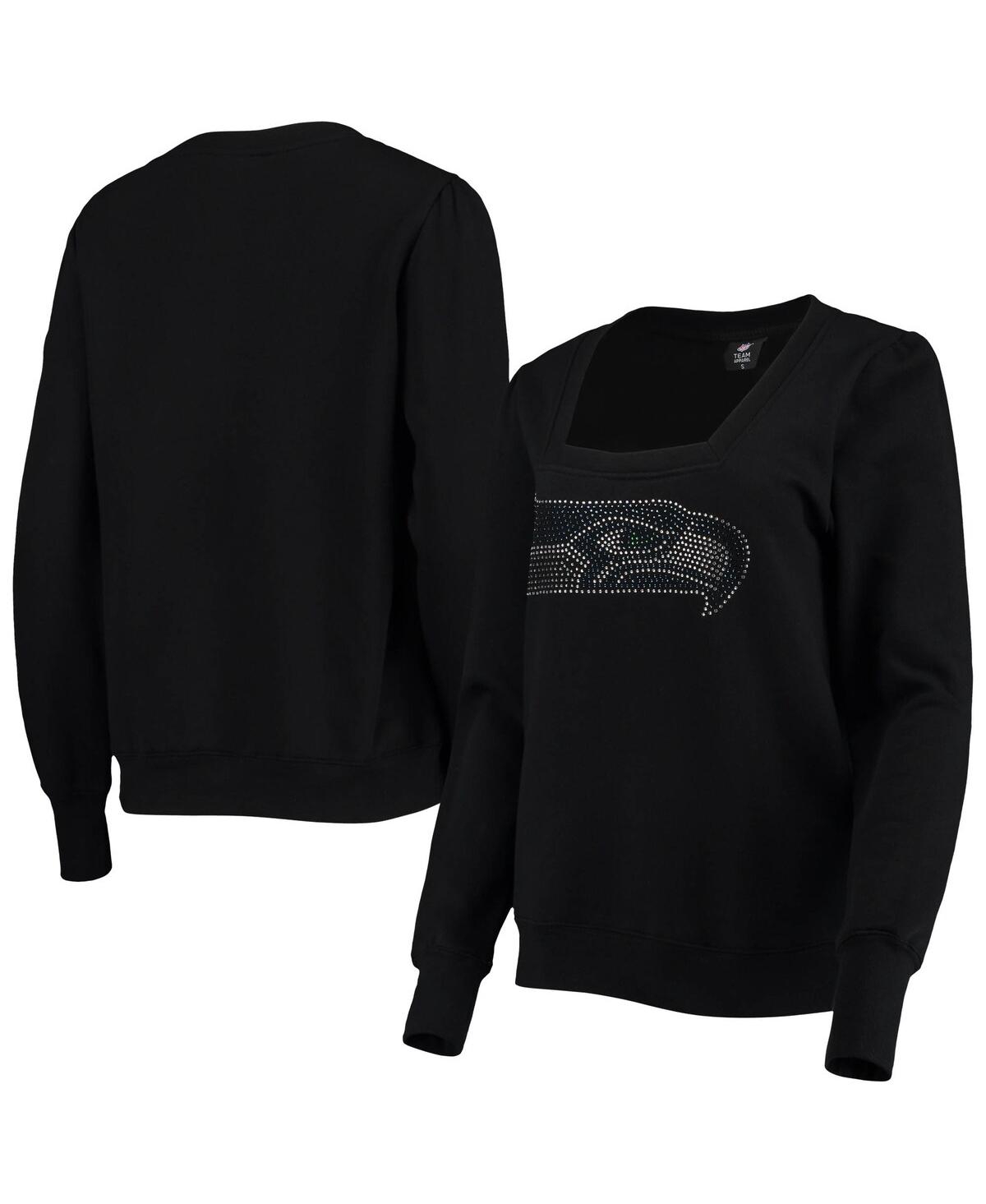 Shop Cuce Women's  Black Seattle Seahawks Winners Square Neck Pullover Sweatshirt