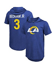 Men's Threads Odell Beckham Jr. Royal Los Angeles Rams Player Name & Number Tri-Blend Hoodie T-shirt