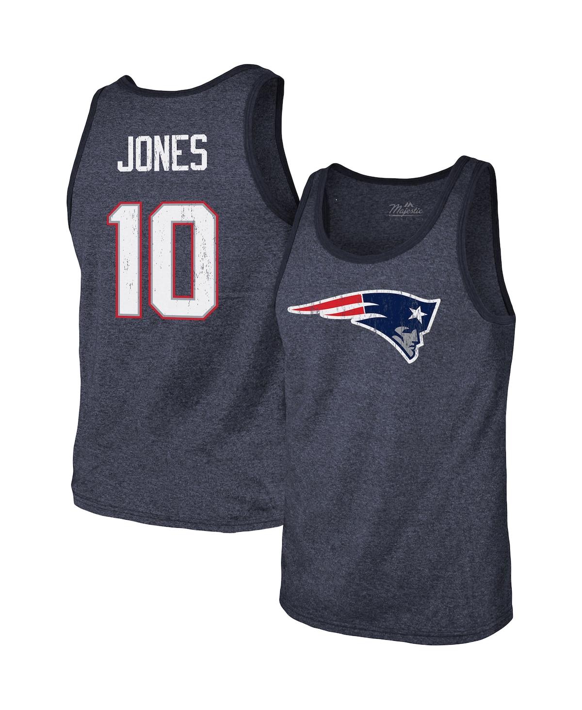 Men's Majestic Threads Mac Jones Heathered Navy New England Patriots Player Name and Number Tri-Blend Tank Top - Heathered Navy