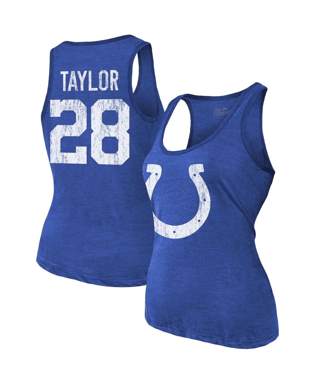 MAJESTIC WOMEN'S MAJESTIC THREADS JONATHAN TAYLOR ROYAL INDIANAPOLIS COLTS PLAYER NAME AND NUMBER TRI-BLEND T 