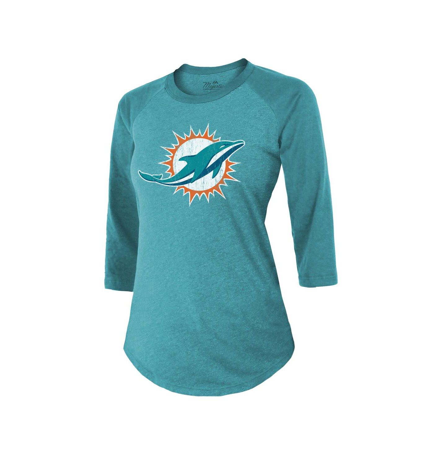 Женская футболка Majestic Threads Tyreek Hill Aqua Miami Dolphins Name & Number Raglan 3/4 Sleeve — фото 3