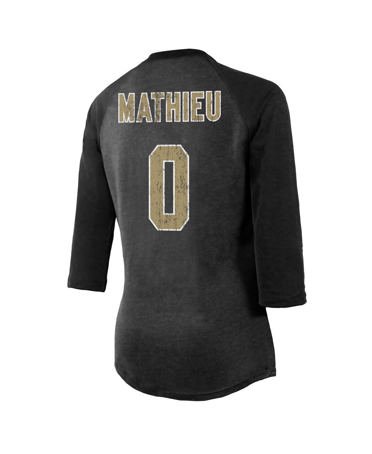 Majestic Women's  Threads Tyrann Mathieu Black New Orleans Saints Name & Number Raglan 3/4 Sleeve T-s In Black