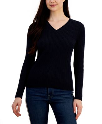 Tommy Hilfiger Women's Cable Ivy V-Neck Sweater - Macy's