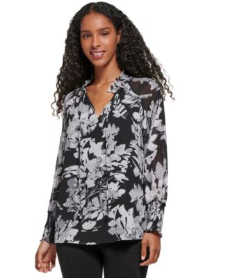 Calvin Klein Women s Printed Chiffon Peasant Blouse Macy s