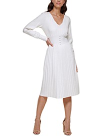 Women's Pintuck Long-Sleeve Sweater Knit Dress
