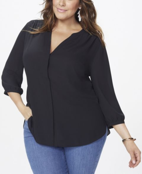 Женская блузка NYDJ Plus Size Pintuck Blouse, цвет: Чёрный