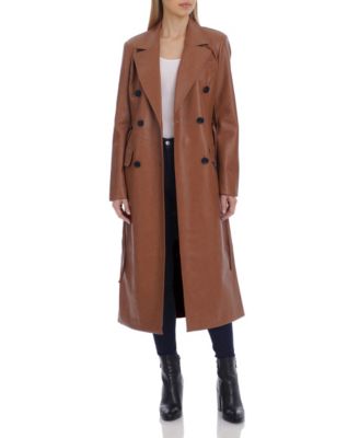 Avec Les Filles - Women's Double-Breasted Belted Faux-Leather Coat