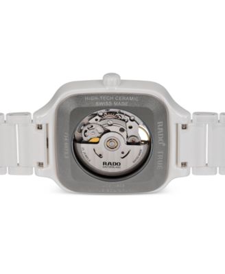 Women's Swiss Automatic True Square Diamond (1/10 ct. t.w.) White Ceramic Bracelet Watch 38mm