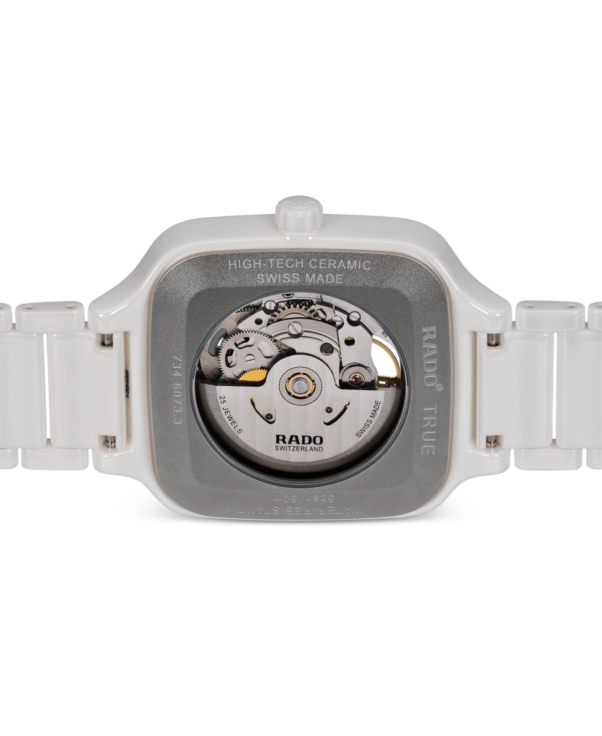 Rado Women's Swiss Automatic True Square Diamond (1/10 Ct. T.w.) White Ceramic Bracelet Watch 38mm In No Color