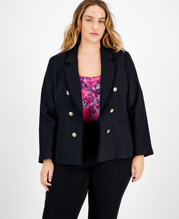 Bar III Plus Size Faux Double-Breasted Tweed Blazer, Created for Macy's ...
