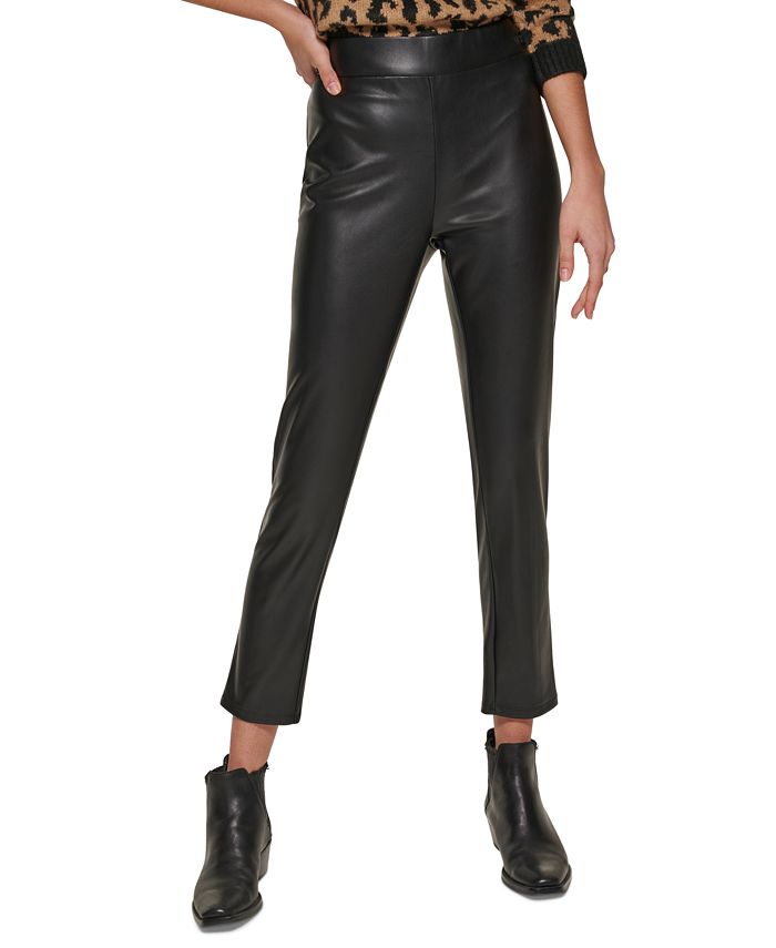 DKNY Women's Faux-Leather High-Rise Side-Zip Pants & Reviews - Pants ...