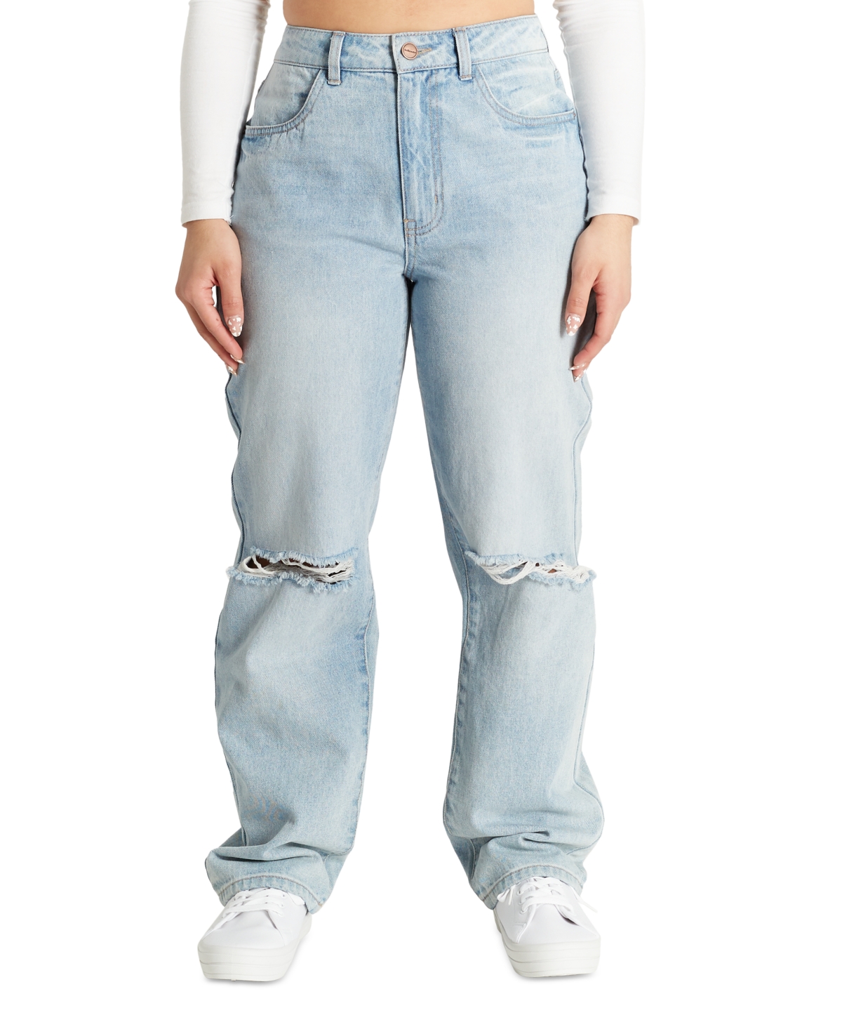 Dollhouse Juniors' Ripped High-Rise Dad Jeans