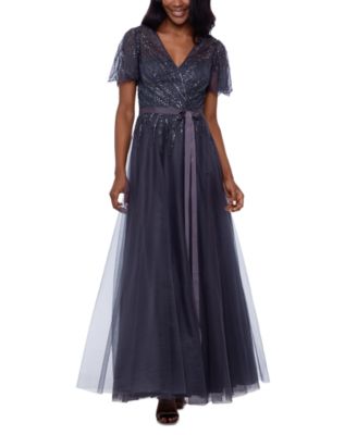 XSCAPE - Women's Embellished Double V-Neck Chiffon Gown