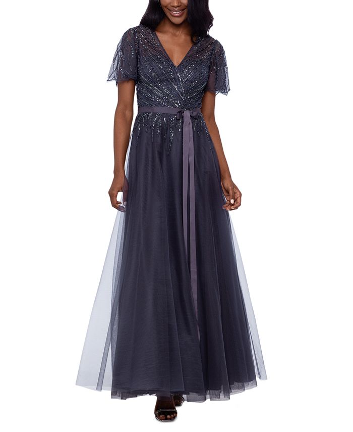 Embellished neck chiffon top dress