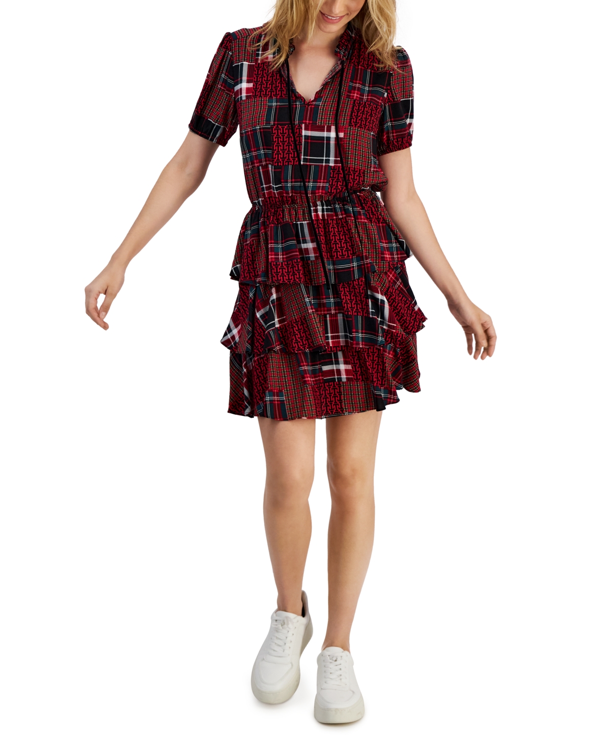 Tommy Hilfiger Women's Short-Sleeve Patchwork Mini Dress
