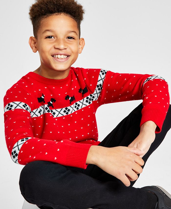 Charter Club Big Boys Walking Scottie Holiday Sweater, Created for Macy