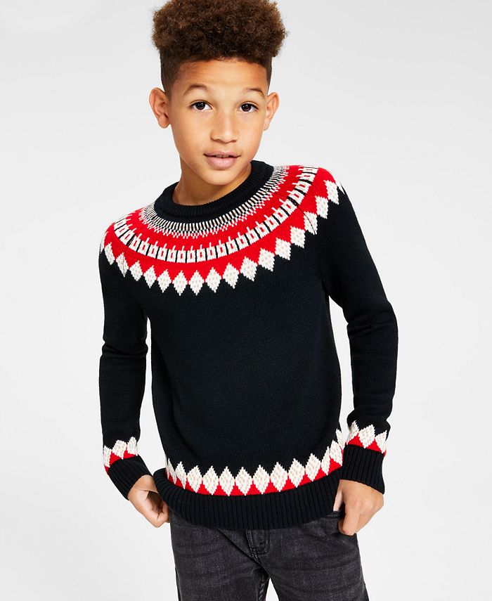 Charter Club Big Boys Fair Isle Mock Neck Holiday Sweater, Created for ...