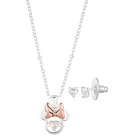 Cubiz Zirconia Minnie Mouse Necklace and Earring (0.43 ct. t.w.) in 14K Gold Flash Plated Set 3 Piece