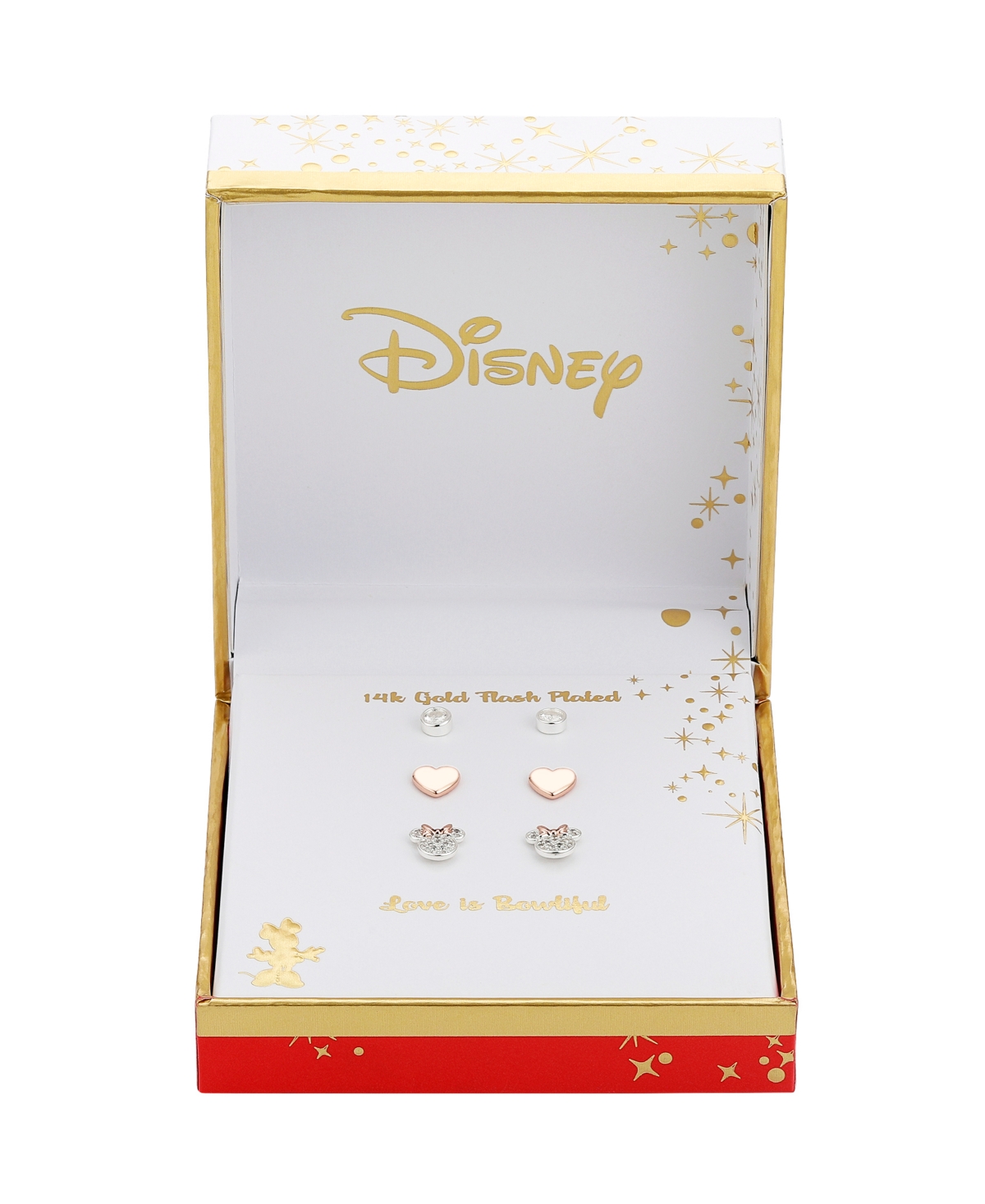 Disney Cubic Zirconia Minnie Mouse Earring (0.01 ct. t.w. / 0.43 ct. t.w.) in 14K Gold Flash Plated Set 3 Piece - Rose Gold Two-Tone