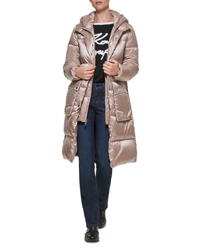 KARL LAGERFELD PARIS Women's Hooded Quilted Down Puffer Coat - Macy's