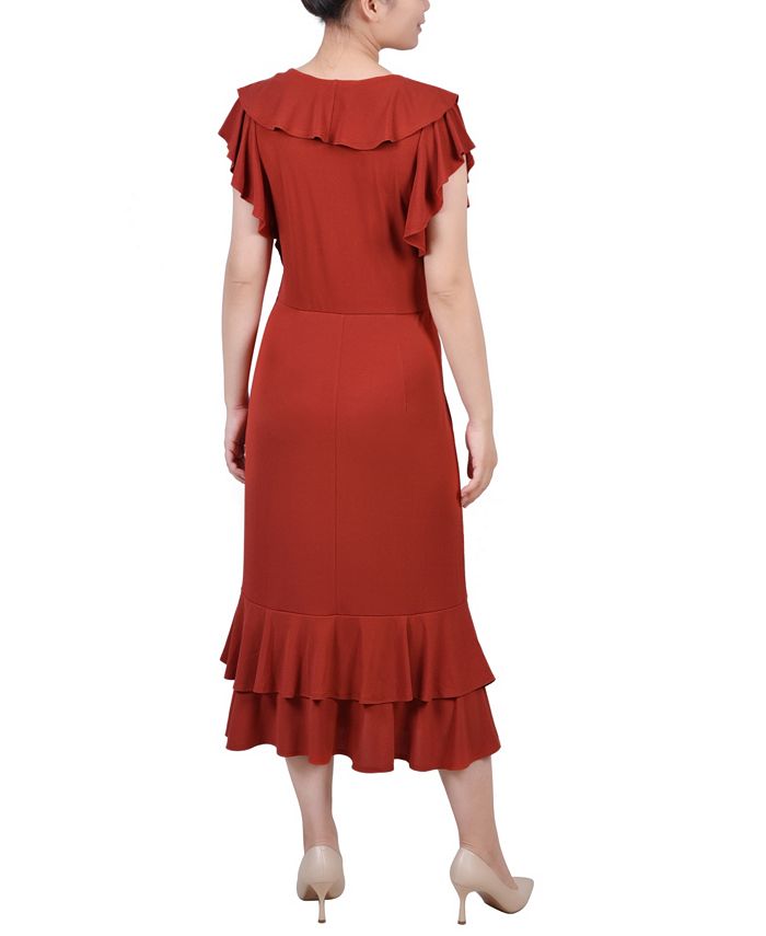NY Collection Petite Flutter Sleeve Ruffle Midi Dress - Macy's
