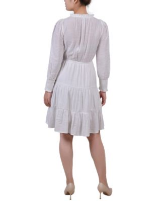 Petite Long Sleeve Tiered Dress with Ruffled Neck