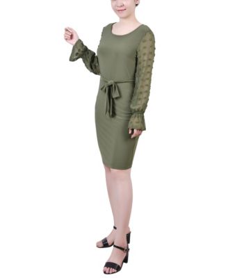 Petite Long Chiffon-Sleeve Knit Dress