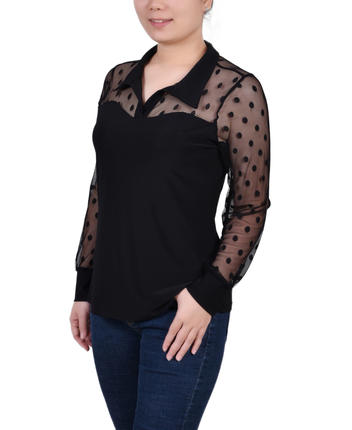 Ny Collection Petite Mesh Sleeve Top