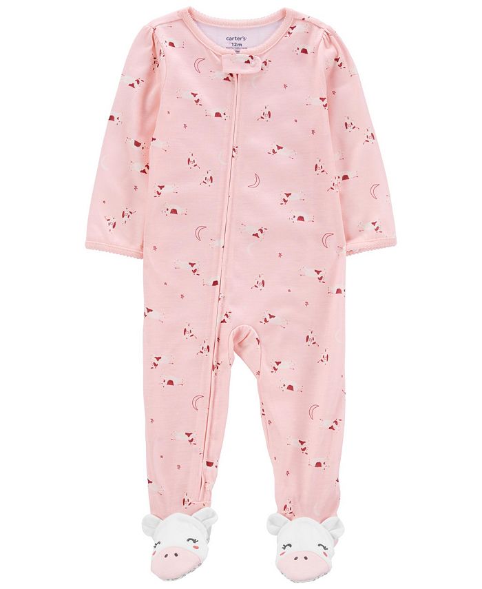 Carter s Baby Girls Cow One Piece Loose Fit Footie Pajama Macy s