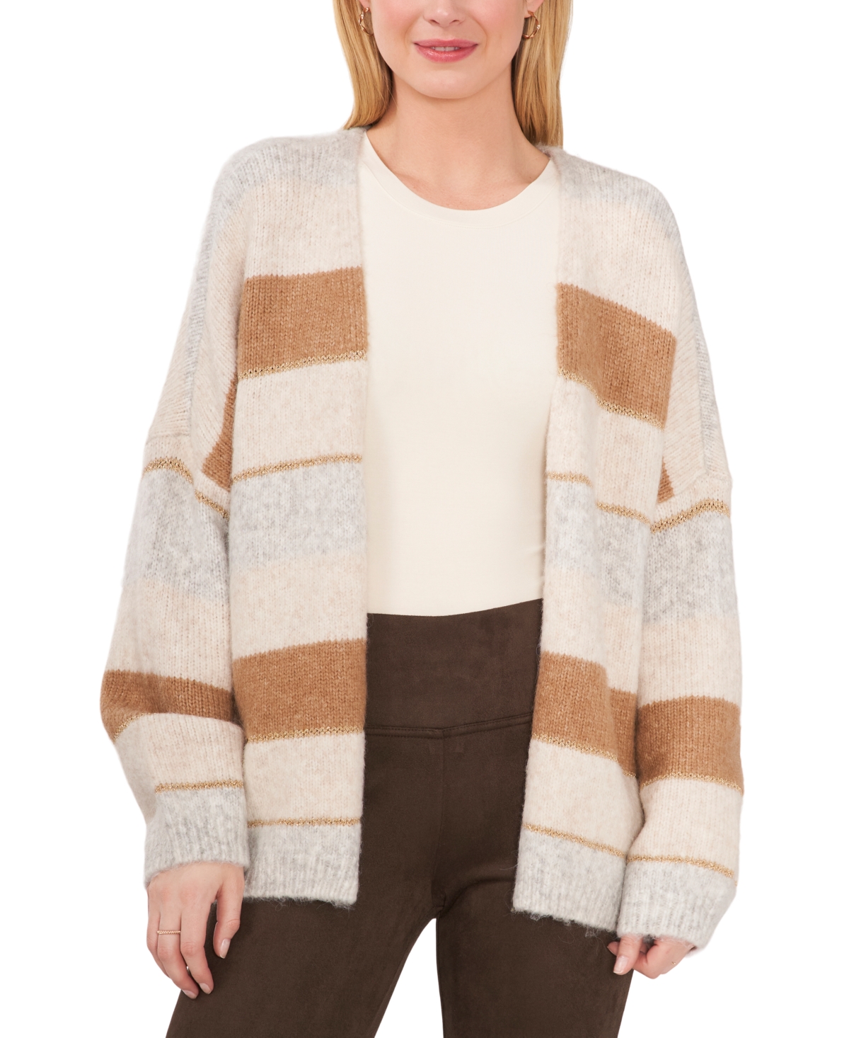 Vince Camuto Women's Mixed-Stripe Open-Front Cardigan