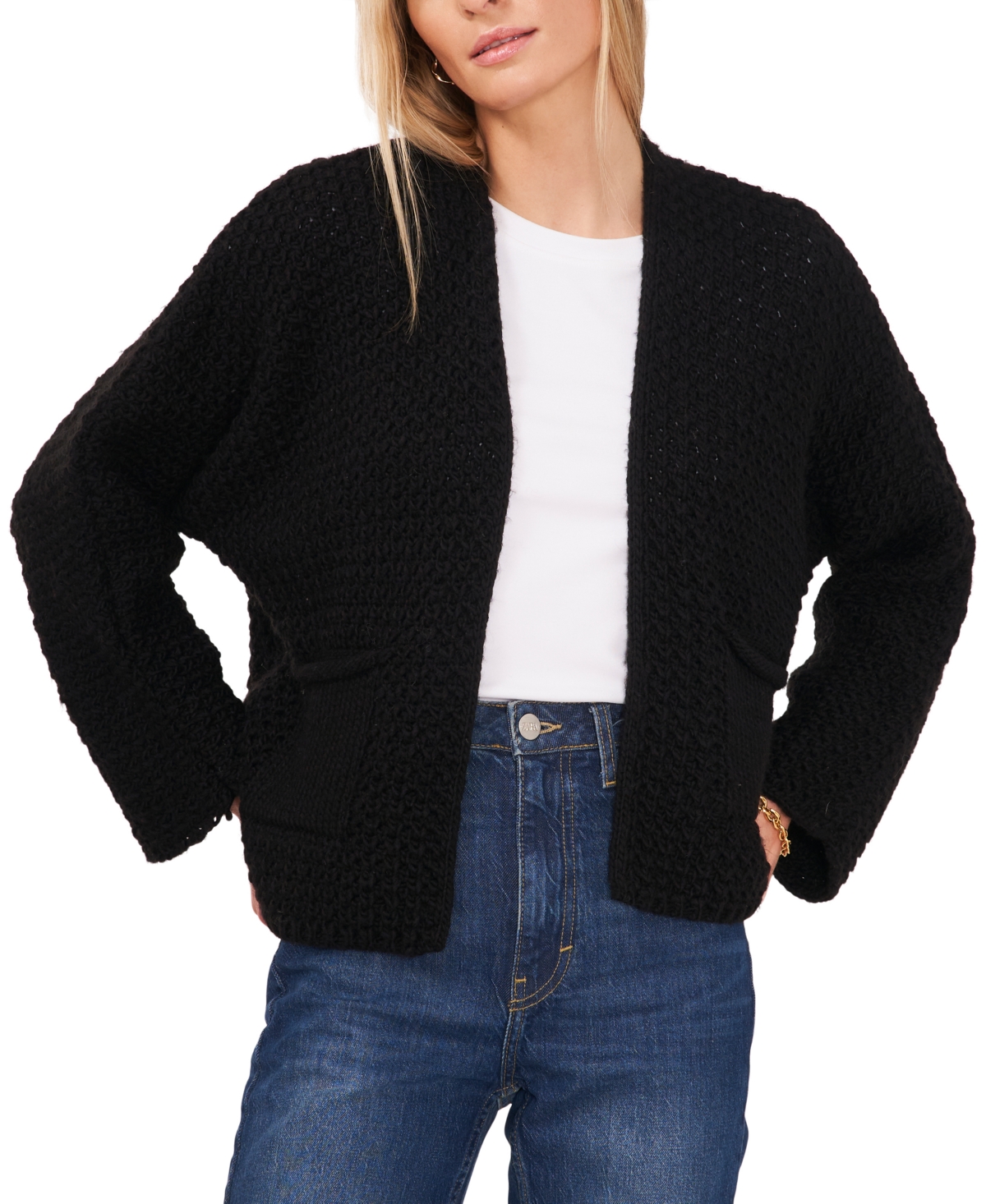 Vince Camuto Women's Collarless Open-Front Cardigan Sweater