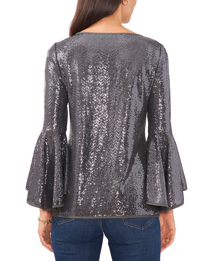 Vince Camuto Metallic Knit Flutter Sleeve Top - Macy's