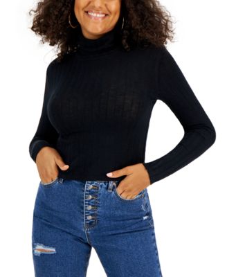 Planet Gold - Juniors' Wide-Ribbed Turtleneck Long-Sleeve Top