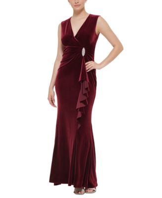 Jessica Howard Petite V-Neck Embellished Ruffled Gown - Macy's