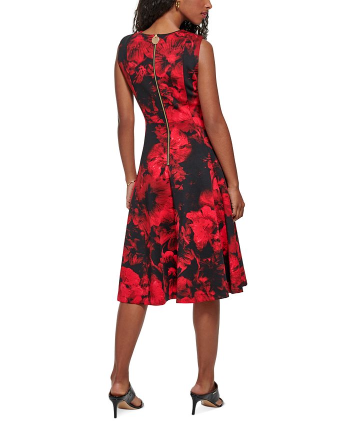 Calvin Klein Floral-Print Sleeveless A-Line Dress - Macy's