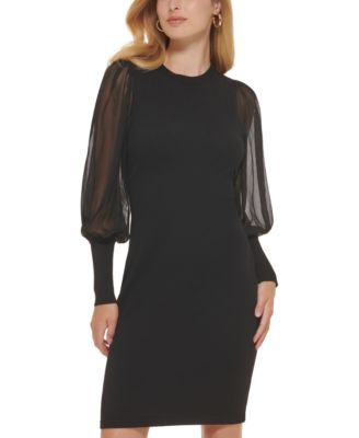 Calvin Klein Sheer-Sleeve Sweater Sheath Dress - Black - Size S