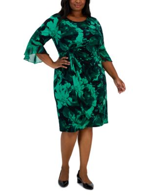 Connected - Plus Size Floral-Print 3/4-Sleeve Sheath Dress