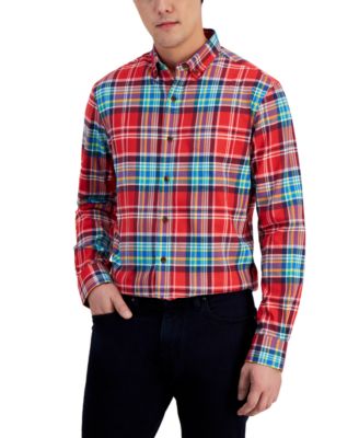 Club Room Men's Plaid Collared Button Down Shirt Beige Size Medium