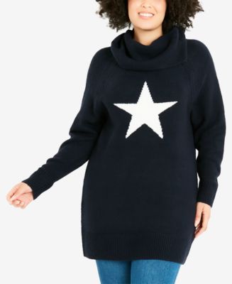 Plus Size Star Hollow-Out Knit Crewneck Sweater