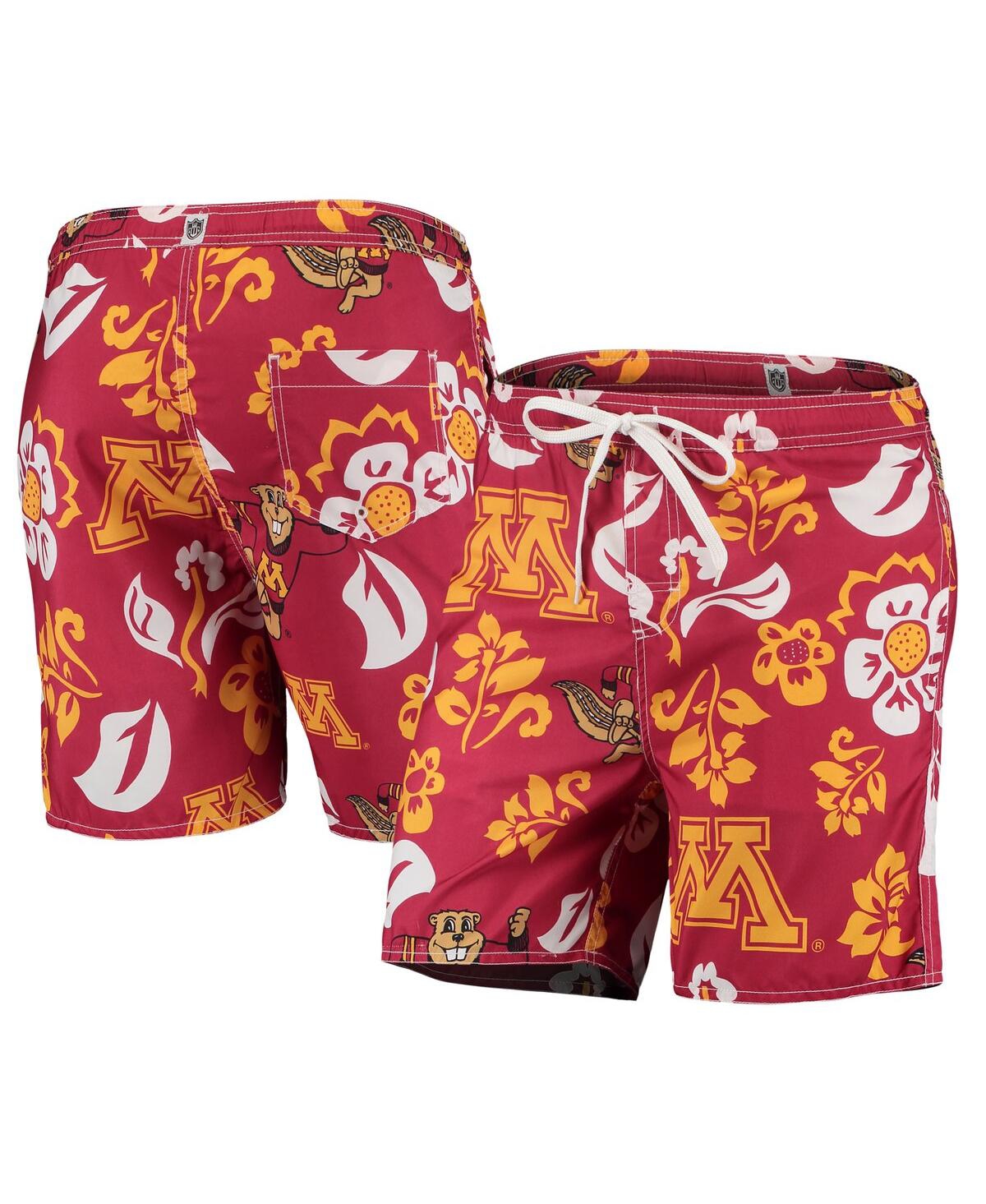 Shop Wes & Willy Men's  Maroon Minnesota Golden Gophers Floral Volley Logo Swim Trunks