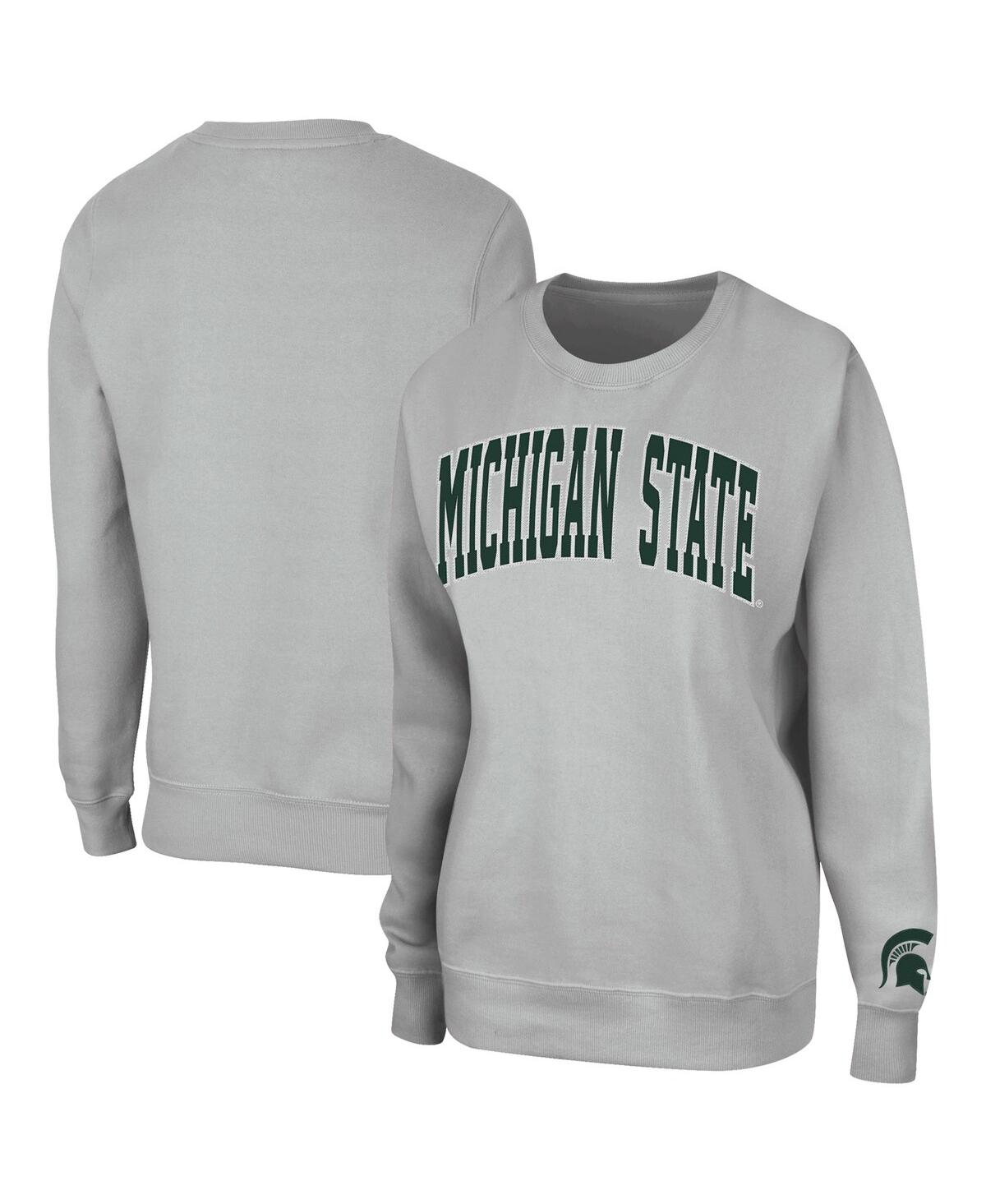 Women's Colosseum Gray Michigan State Spartans Campanile Pullover Sweatshirt - Gray