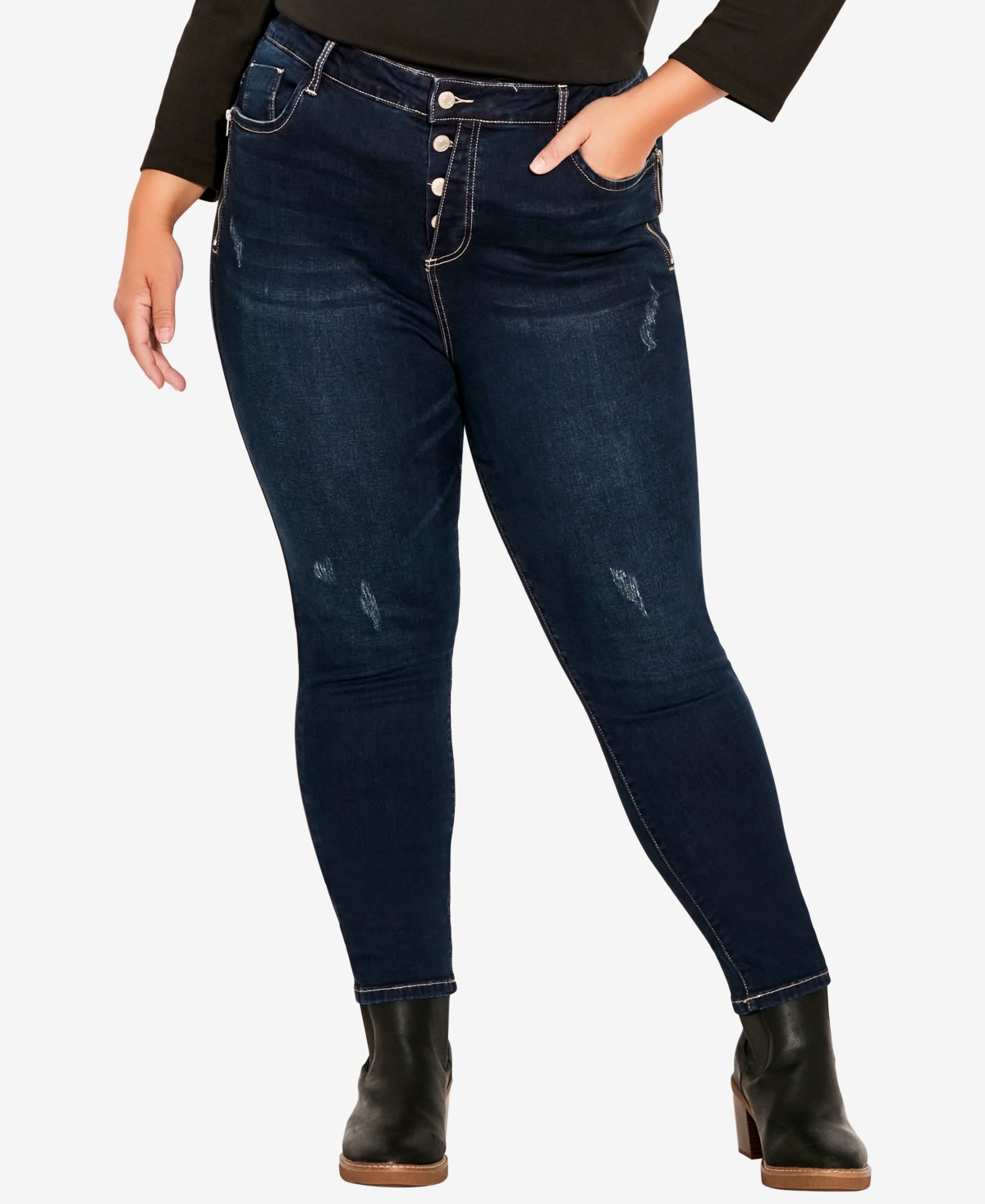 Avenue Plus Size Serendipity Zip Jeans In Dkws
