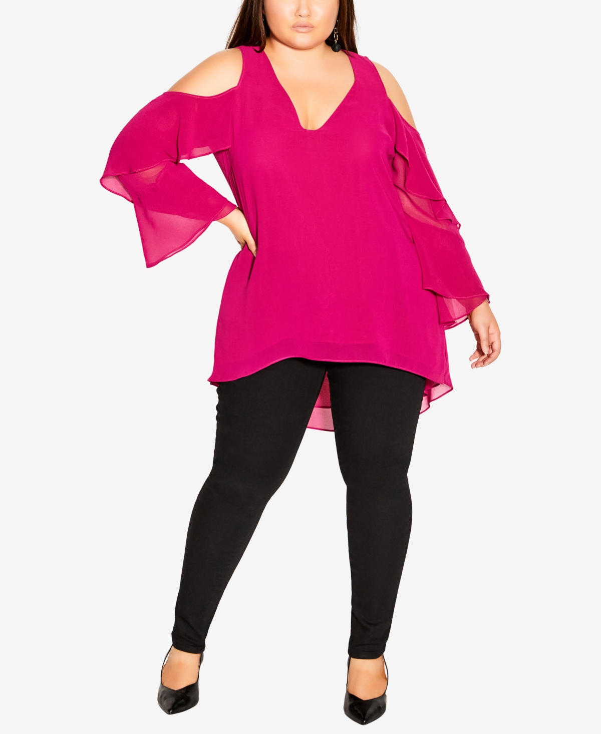 Plus Size Hi Lo Cold Shoulder Top - Sangria
