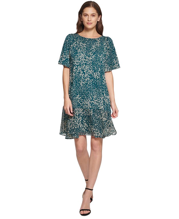 DKNY Printed Flutter-Sleeve Swing Dress - Macy's