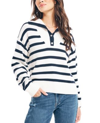 Nautica Women's Striped Quarter-Button Sweater - Macy's