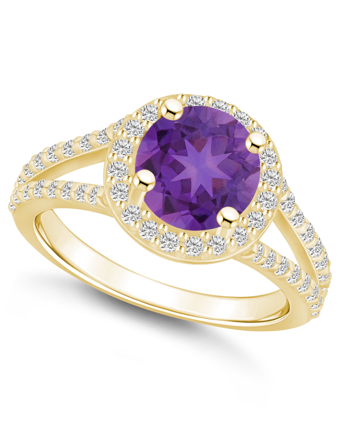 Macy's Amethyst (2-1/2 Ct. T.w.) And Diamond (3/4 Ct. T.w.) Halo Ring In 14k Yellow Gold In Multi